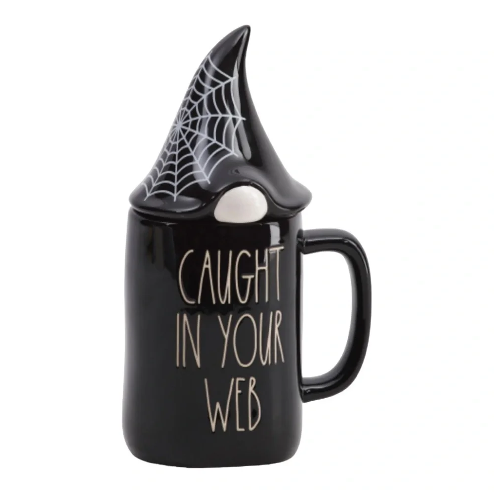 Rae Dunn CAUGHT IN YOUR WEB & Candy Corn Gnome Mugs NEW Halloween Mug Set